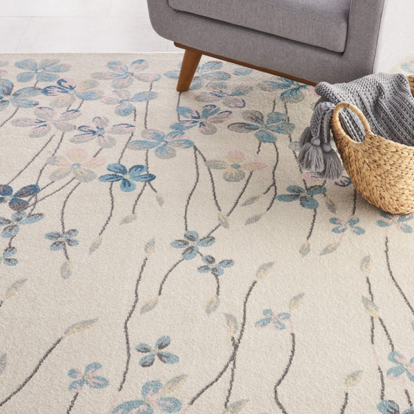 Homeroots 8' X 10' Elegant Ivory & Blue Floral Medallion Area Rug - Stain Resistant, Durable & Stylish Decor  Polypropylene 551167