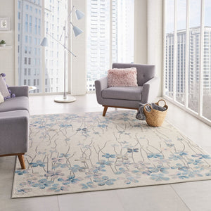 HomeRoots 5' Elegant Ivory and Blue Floral Area Rug - Durable, Stain-Resistant Design for Family Spaces 8' X 10' 551167
