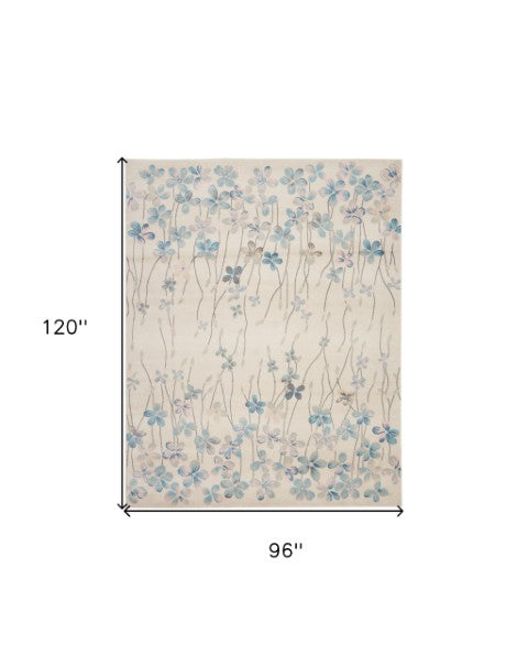 Homeroots 8' X 10' Elegant Ivory & Blue Floral Medallion Area Rug - Stain Resistant, Durable & Stylish Decor  Polypropylene 551167