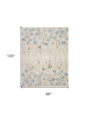Homeroots 8' X 10' Elegant Ivory & Blue Floral Medallion Area Rug - Stain Resistant, Durable & Stylish Decor  Polypropylene 551167