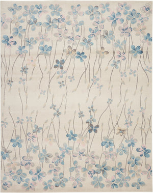 HomeRoots 5' Elegant Ivory and Blue Floral Area Rug - Durable, Stain-Resistant Design for Family Spaces 8' X 10' 551167