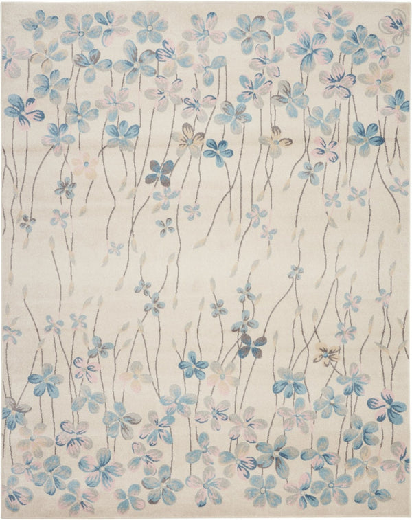 HomeRoots 5' Elegant Ivory and Blue Floral Area Rug - Durable, Stain-Resistant Design for Family Spaces 8' X 10' 551167