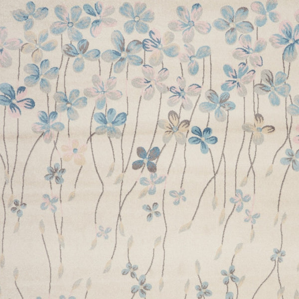 Homeroots 8' X 10' Elegant Ivory & Blue Floral Medallion Area Rug - Stain Resistant, Durable & Stylish Decor  Polypropylene 551167