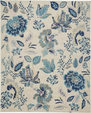 Homeroots 8' X 10' Stain-resistant Ivory Floral Area Rug With Navy & Light Blue Accents For Stylish Homes  Polypropylene 551168