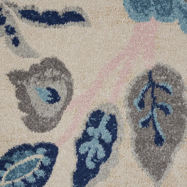 Homeroots 8' X 10' Stain-resistant Ivory Floral Area Rug With Navy & Light Blue Accents For Stylish Homes  Polypropylene 551168