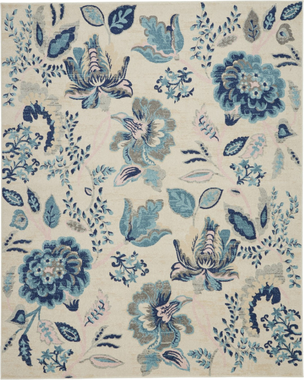 HomeRoots 6' Floral Area Rug in Ivory, Navy & Light Blue - Durable Cottage-Style Design for All Spaces 8' X 10' 551168