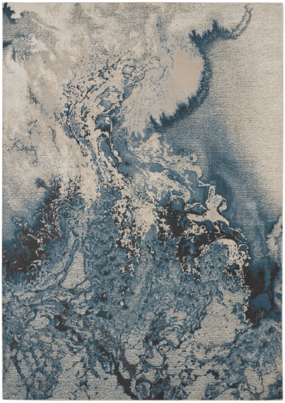 Homeroots 7' X 10' Ivory Teal Blue And Black Abstract Non Skid Area Rug  Polyester 551169