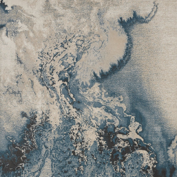 Homeroots 7' X 10' Ivory Teal Blue And Black Abstract Non Skid Area Rug  Polyester 551169