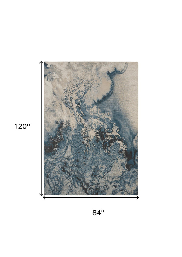 Homeroots 7' X 10' Ivory Teal Blue And Black Abstract Non Skid Area Rug  Polyester 551169