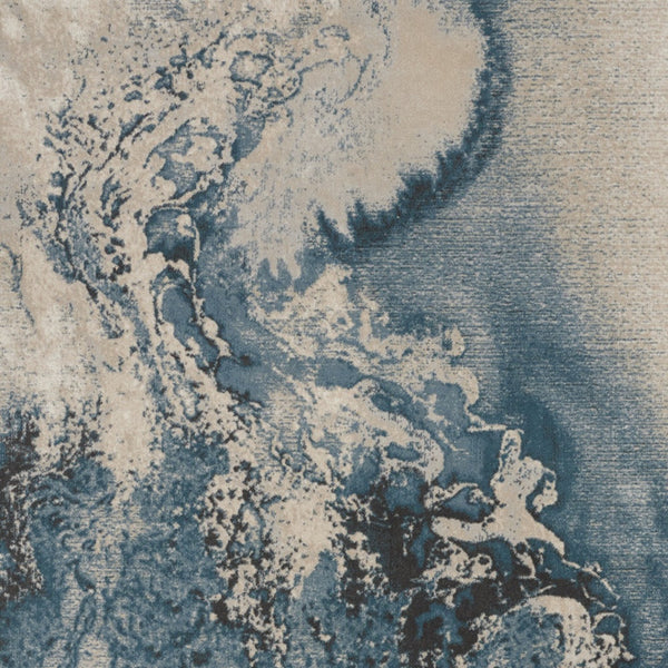 Homeroots 7' X 10' Ivory Teal Blue And Black Abstract Non Skid Area Rug  Polyester 551169