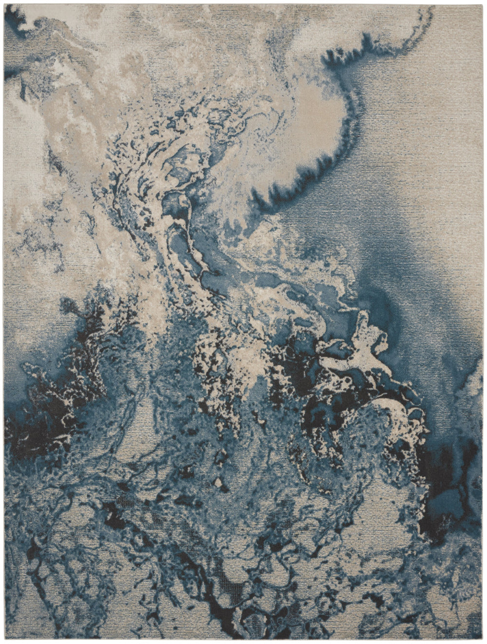 Homeroots 8' X 11' Ivory Teal Blue And Black Abstract Non Skid Area Rug  Polyester 551170