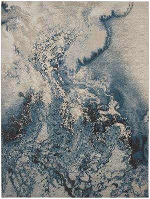 Homeroots 8' X 11' Ivory Teal Blue And Black Abstract Non Skid Area Rug  Polyester 551170