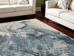 Homeroots 8' X 11' Ivory Teal Blue And Black Abstract Non Skid Area Rug  Polyester 551170