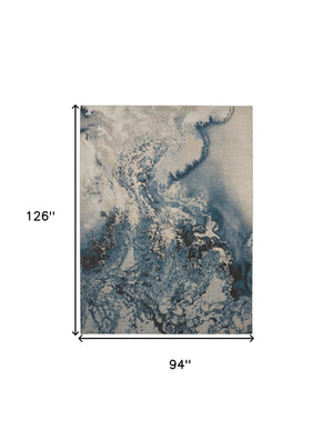 Homeroots 8' X 11' Ivory Teal Blue And Black Abstract Non Skid Area Rug  Polyester 551170