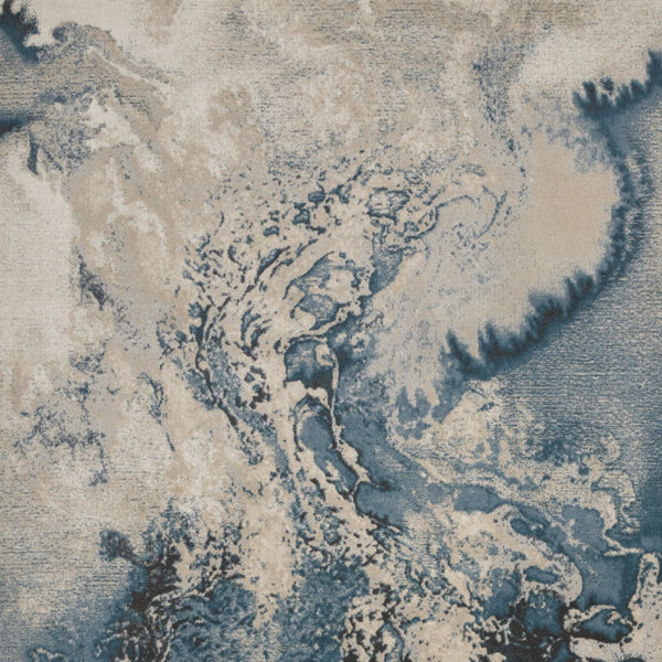 Homeroots 8' X 11' Ivory Teal Blue And Black Abstract Non Skid Area Rug  Polyester 551170