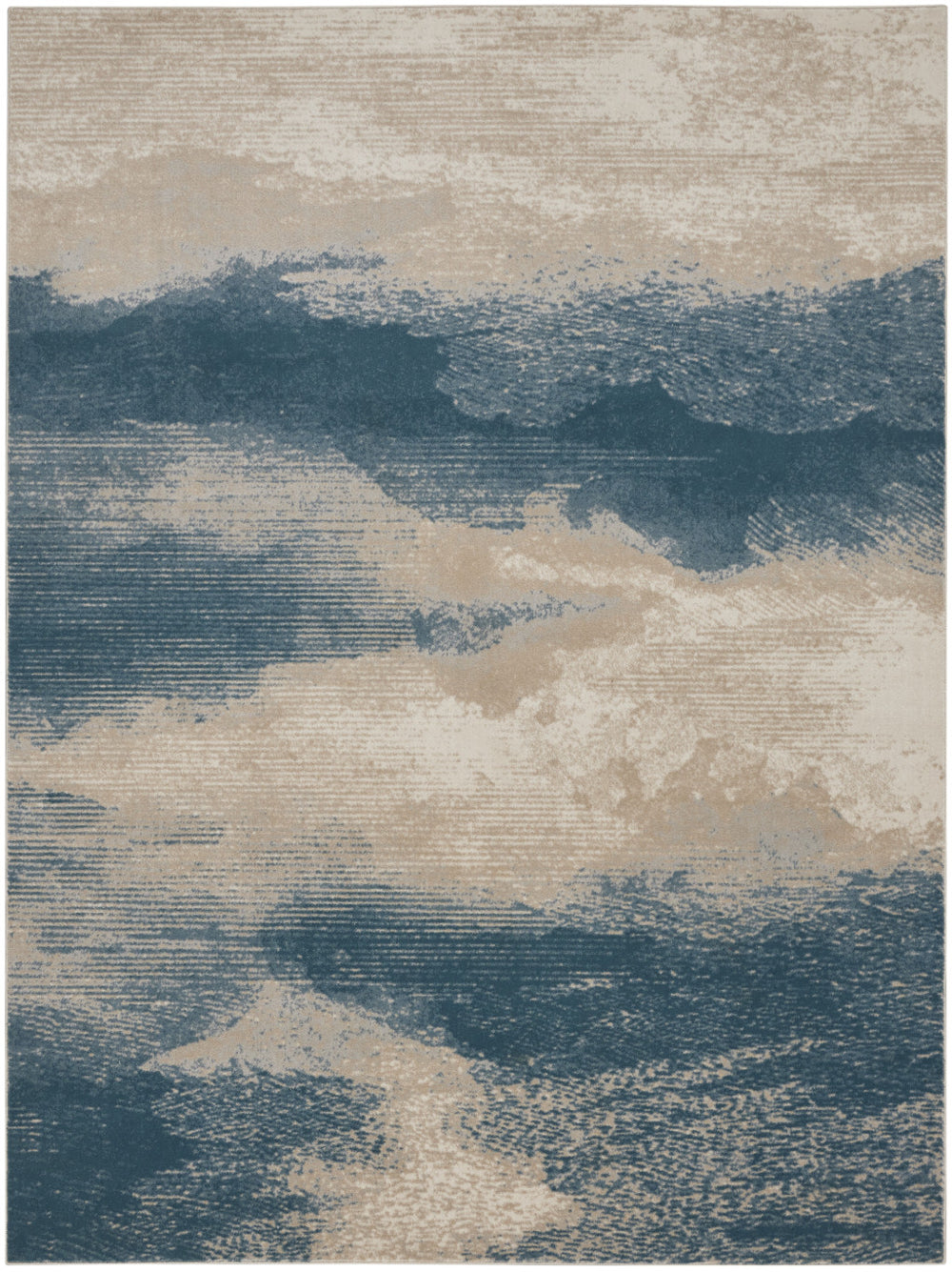 Homeroots 8' X 11' Ivory And Teal Blue Abstract Non Skid Area Rug  Polyester 551171