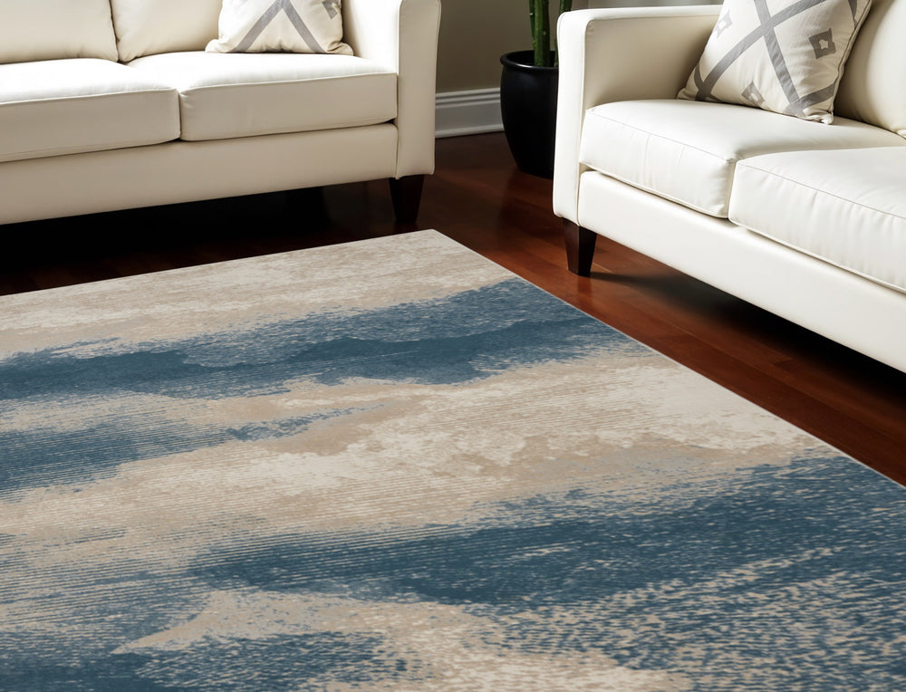 Homeroots 8' X 11' Ivory And Teal Blue Abstract Non Skid Area Rug  Polyester 551171