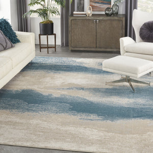 HomeRoots 5' Teal and Ivory Abstract Area Rug – Stain-Resistant, Non-Skid, Durable Design for Modern Spaces 8' X 11' 551171