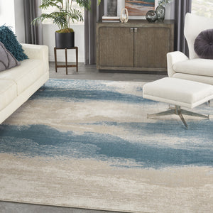 Homeroots 8' X 11' Ivory And Teal Blue Abstract Non Skid Area Rug  Polyester 551171