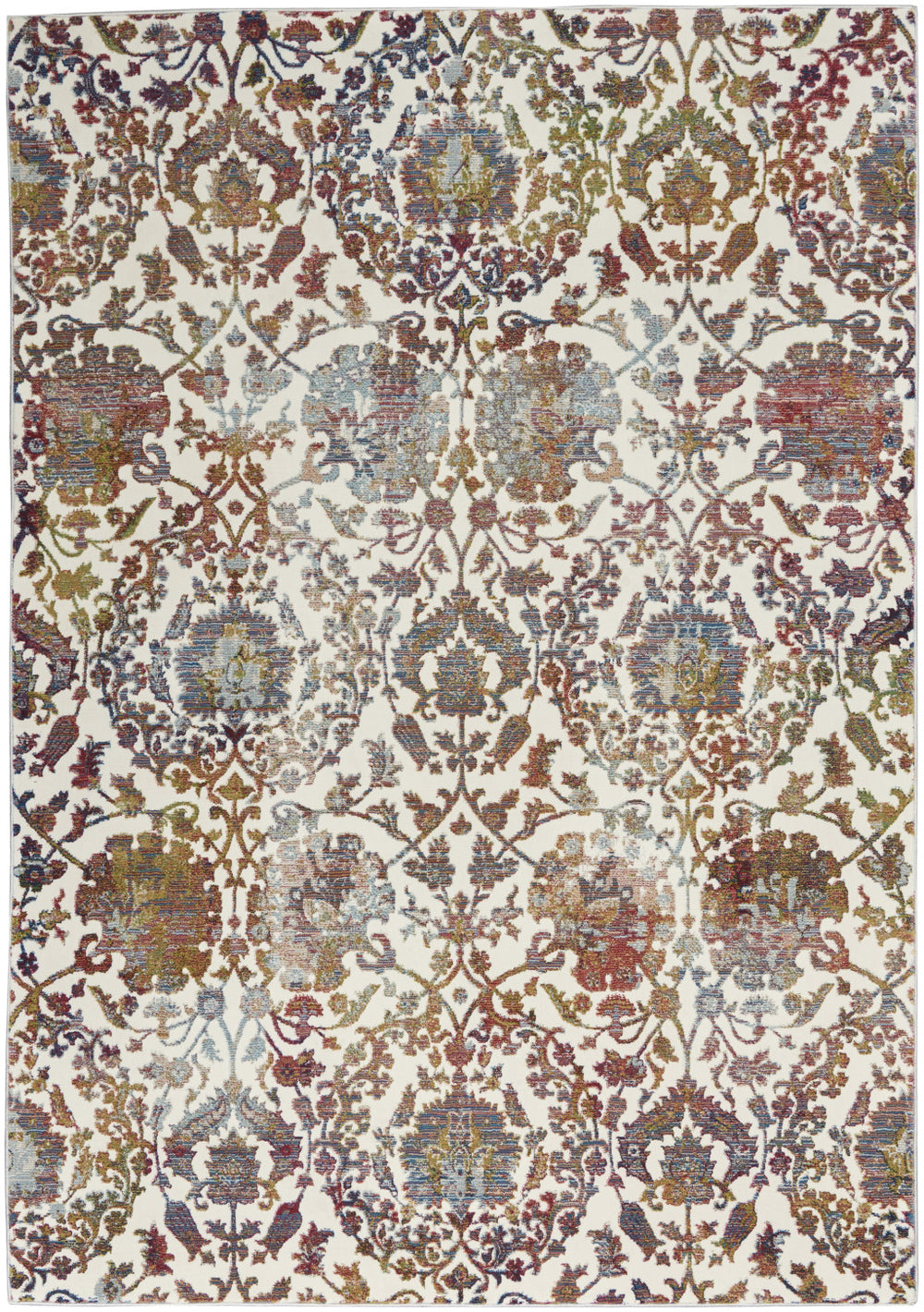Homeroots 5' X 8' White And Golden Brown Floral Distressed Non Skid Area Rug  Polypropylene,Polyester 551172