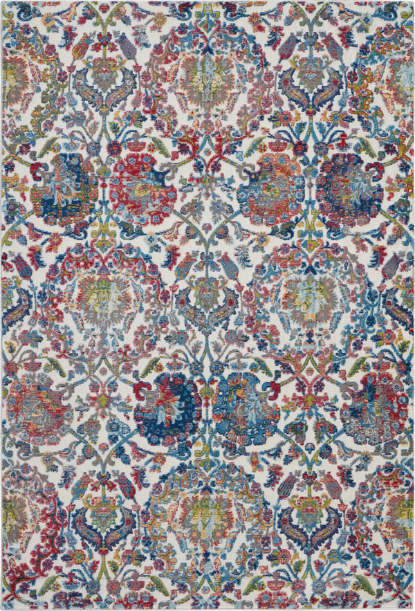 Homeroots 5' X 8' Ivory Blue And Red Floral Distressed Non Skid Area Rug  Polypropylene,Polyester 551173