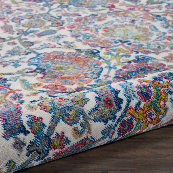 Homeroots 5' X 8' Ivory Blue And Red Floral Distressed Non Skid Area Rug  Polypropylene,Polyester 551173