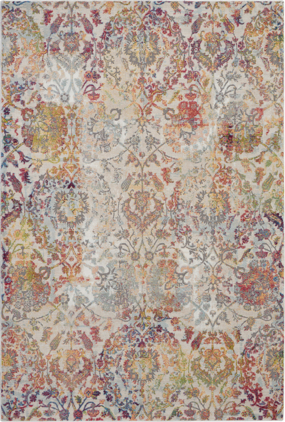 Homeroots 5' X 8' Ivory Gray And Orange Floral Distressed Non Skid Area Rug  Polypropylene,Polyester 551174