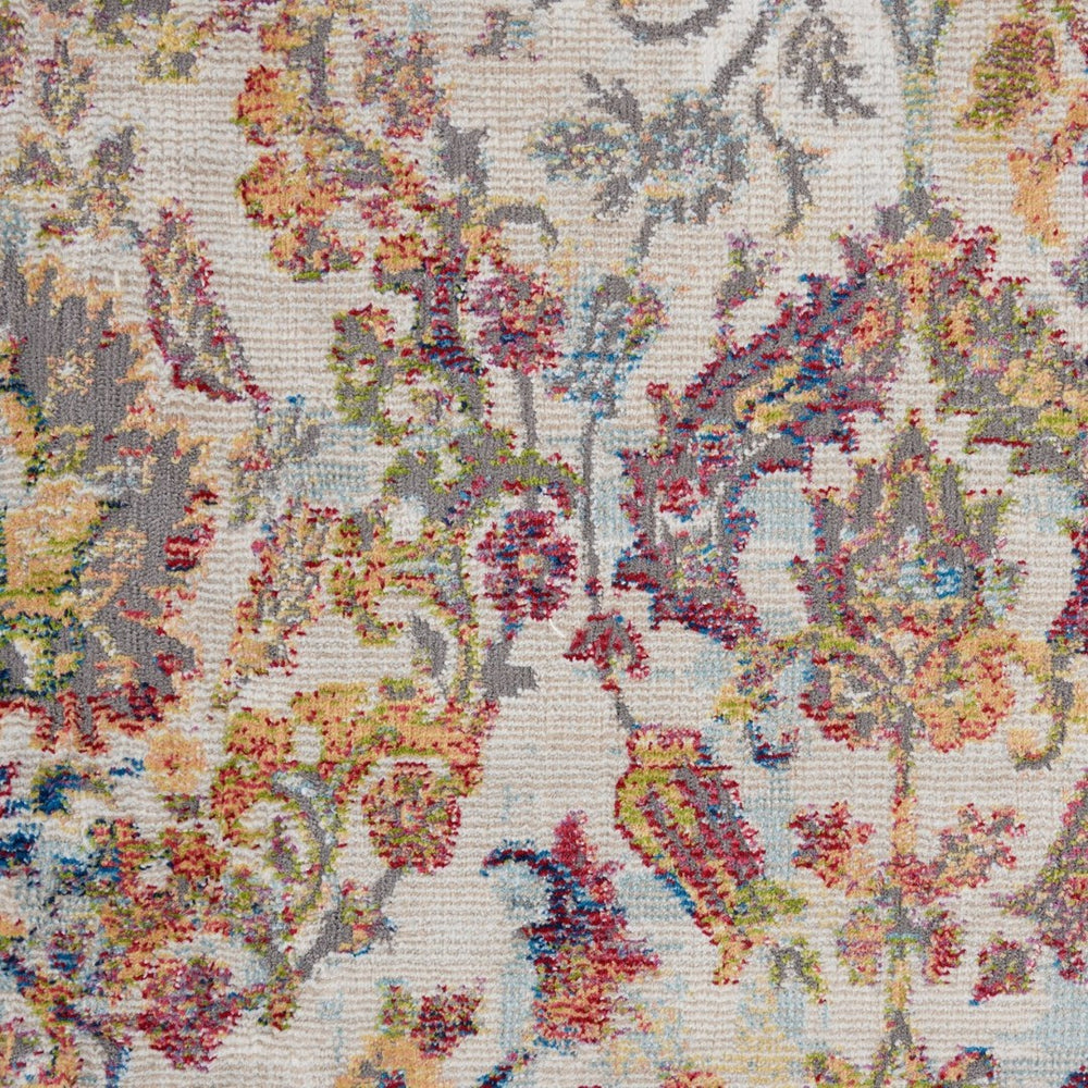 HomeRoots 5' Distressed Floral Area Rug in Ivory, Gray, and Orange – Stylish Comfort for Any Room Decor 5' X 8' 551174