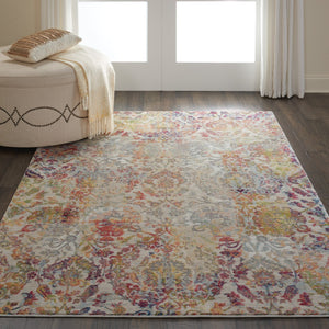 HomeRoots 5' Distressed Floral Area Rug in Ivory, Gray, and Orange – Stylish Comfort for Any Room Decor 5' X 8' 551174