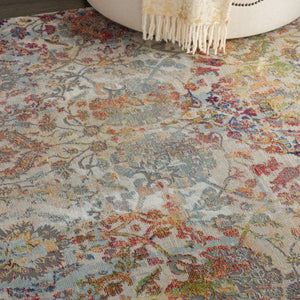 HomeRoots 5' Distressed Floral Area Rug in Ivory, Gray, and Orange – Stylish Comfort for Any Room Decor 5' X 8' 551174