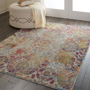 HomeRoots 5' Distressed Floral Area Rug in Ivory, Gray, and Orange – Stylish Comfort for Any Room Decor 5' X 8' 551174