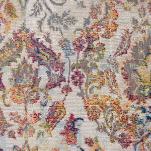 HomeRoots 5' Distressed Floral Area Rug in Ivory, Gray, and Orange – Stylish Comfort for Any Room Decor 5' X 8' 551174