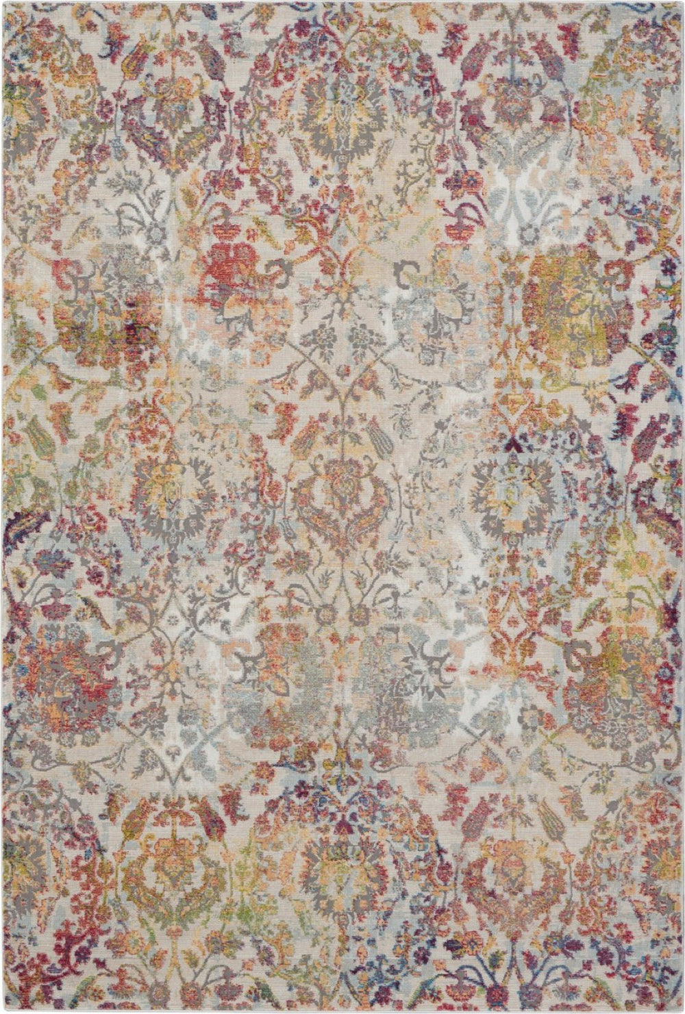 HomeRoots 5' Distressed Floral Area Rug in Ivory, Gray, and Orange – Stylish Comfort for Any Room Decor 5' X 8' 551174