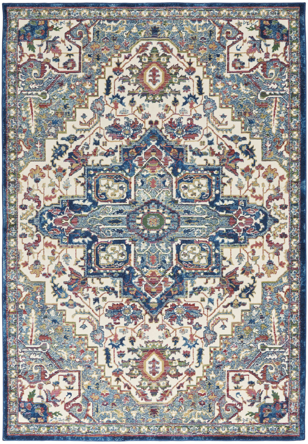 Homeroots 5' X 8' Navy Blue And Ivory Floral Medallion Distressed Non Skid Area Rug  Polypropylene,Polyester 551180