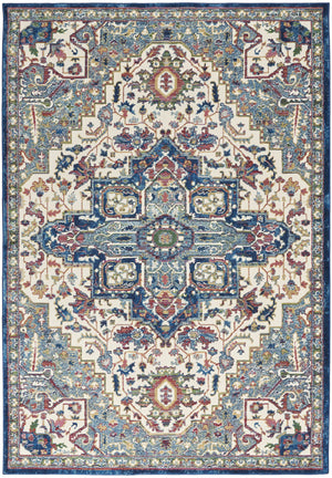 Homeroots 5' X 8' Navy Blue And Ivory Floral Medallion Distressed Non Skid Area Rug  Polypropylene,Polyester 551180