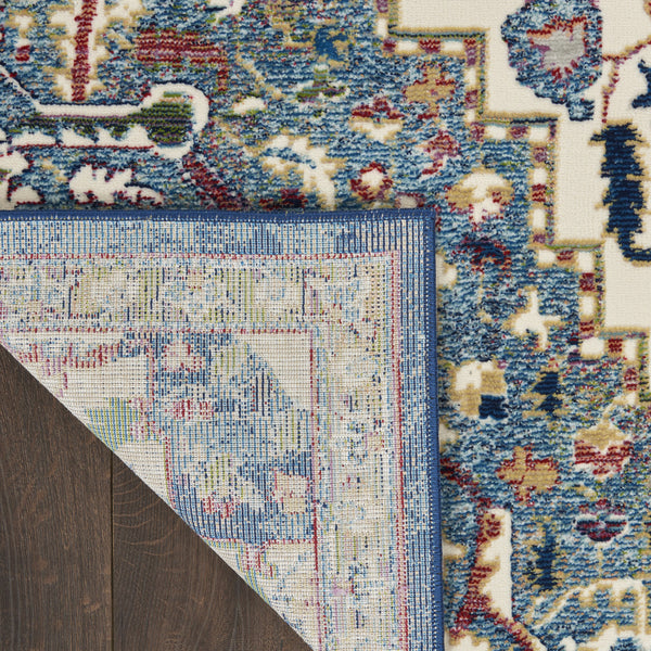 Homeroots 5' X 8' Navy Blue And Ivory Floral Medallion Distressed Non Skid Area Rug  Polypropylene,Polyester 551180