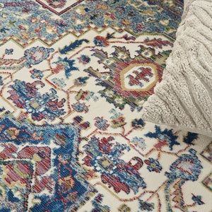 Homeroots 5' X 8' Navy Blue And Ivory Floral Medallion Distressed Non Skid Area Rug  Polypropylene,Polyester 551180