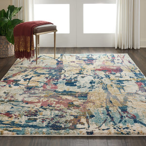 HomeRoots 4' Cream Blue and Green Abstract Distressed Area Rug - Durable Power-Loomed Design for Modern Spaces 5' X 7' 551182
