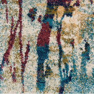 Homeroots 5' X 7' Cream Blue And Green Abstract Distressed Area Rug  Polypropylene 551182