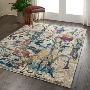 HomeRoots 4' Cream Blue and Green Abstract Distressed Area Rug - Durable Power-Loomed Design for Modern Spaces 5' X 7' 551182