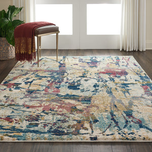 Homeroots 5' X 7' Cream Blue And Green Abstract Distressed Area Rug  Polypropylene 551182