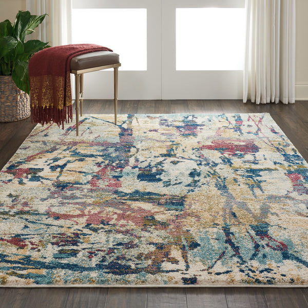 Homeroots 5' X 7' Cream Blue And Green Abstract Distressed Area Rug  Polypropylene 551182