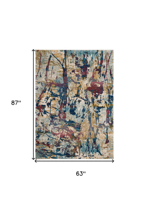 Homeroots 5' X 7' Cream Blue And Green Abstract Distressed Area Rug  Polypropylene 551182