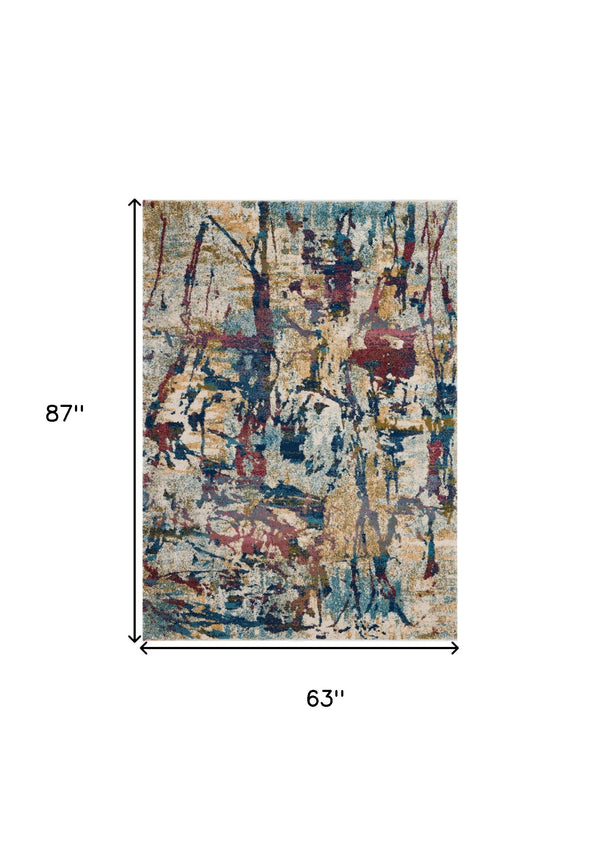 Homeroots 5' X 7' Cream Blue And Green Abstract Distressed Area Rug  Polypropylene 551182