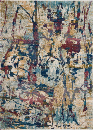 HomeRoots 4' Cream Blue and Green Abstract Distressed Area Rug - Durable Power-Loomed Design for Modern Spaces 5' X 7' 551182