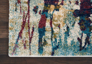 HomeRoots 4' Cream Blue and Green Abstract Distressed Area Rug - Durable Power-Loomed Design for Modern Spaces 5' X 7' 551182