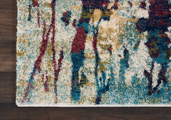 HomeRoots 4' Cream Blue and Green Abstract Distressed Area Rug - Durable Power-Loomed Design for Modern Spaces 5' X 7' 551182