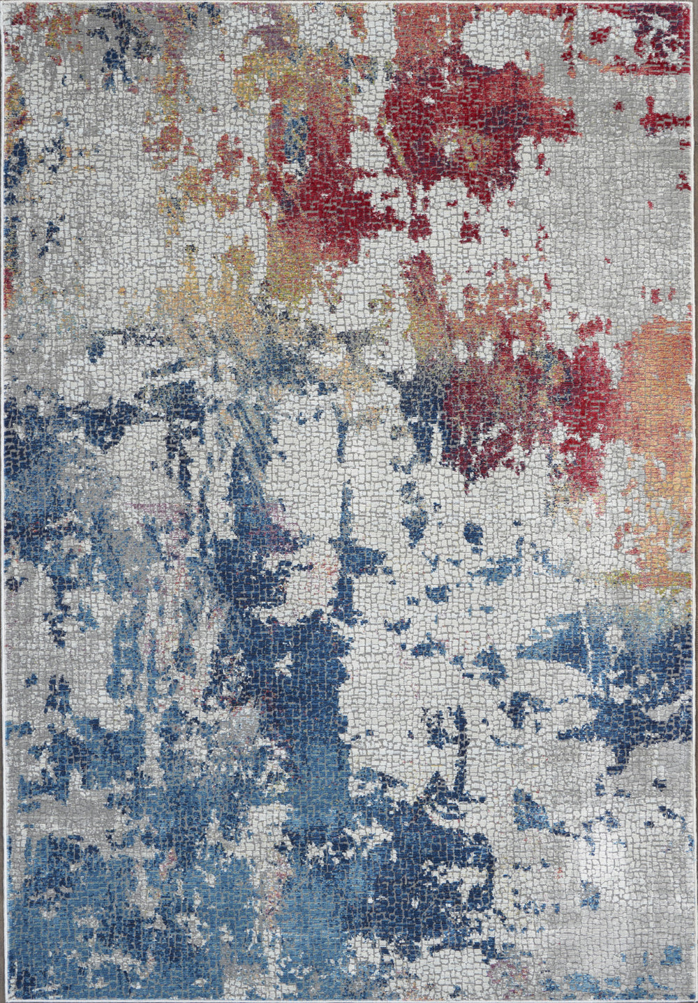 Homeroots 5' X 8' Ivory Red And Blue Abstract Distressed Non Skid Area Rug  Polypropylene,Polyester 551184