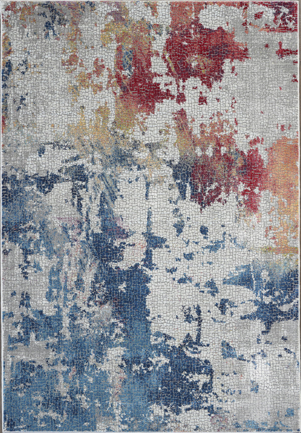 Homeroots 5' X 8' Ivory Red And Blue Abstract Distressed Non Skid Area Rug  Polypropylene,Polyester 551184