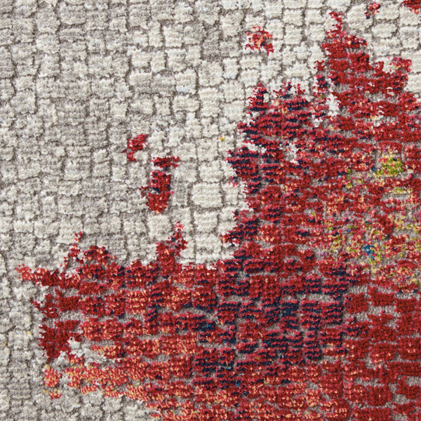 Homeroots 5' X 8' Ivory Red And Blue Abstract Distressed Non Skid Area Rug  Polypropylene,Polyester 551184